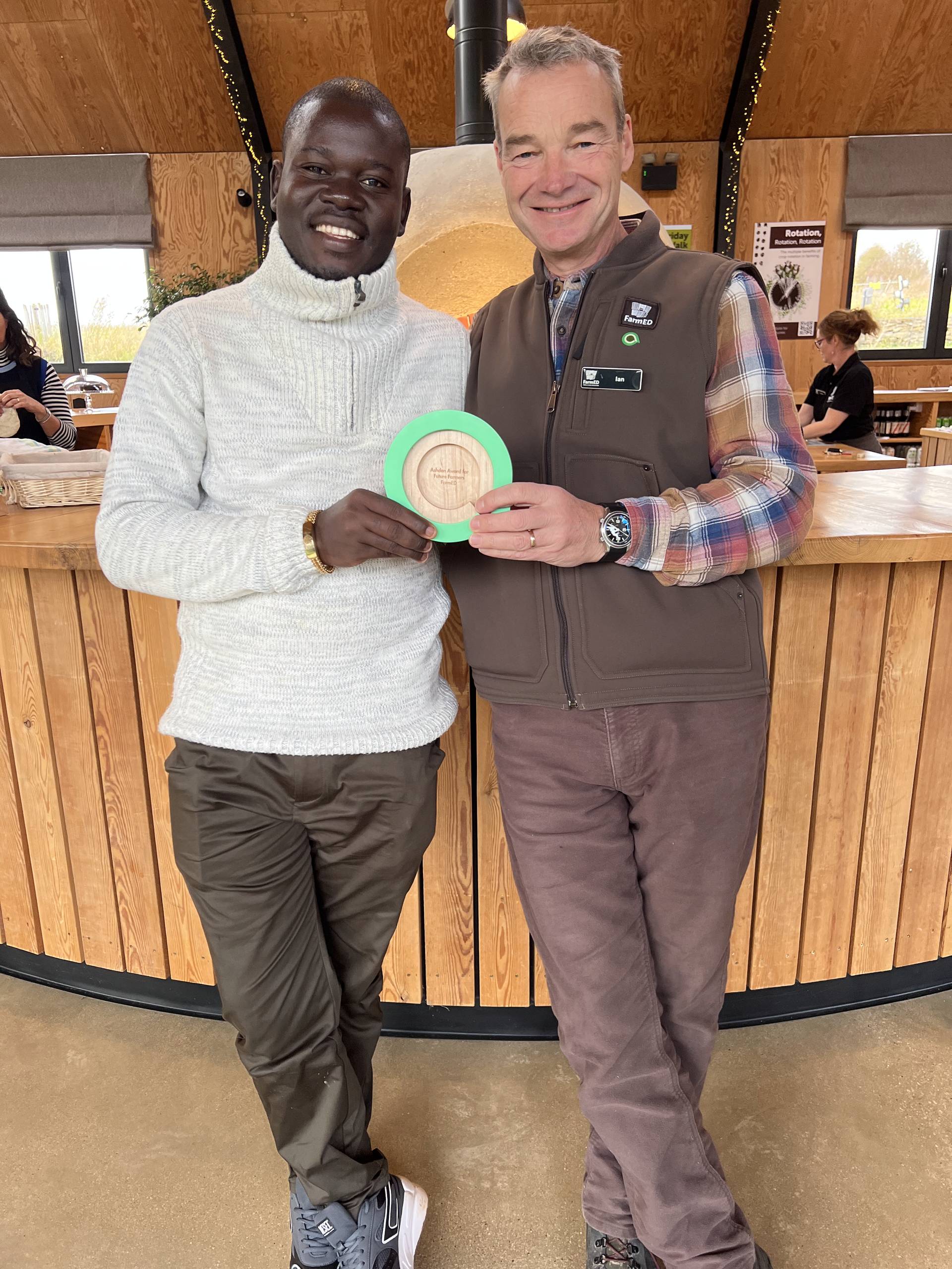 Jairus Guëdjo from Cameroon visits FarmED’s Honeydale Farm – a regenerative agriculture demonstration farm and learning centre in the heart of the Cotswolds. Jairus is an rural development and fisheries engineer, a father of three, and the Activities Coordinator for CERAF-Nord, an NGO helping local communities protect and restore land in the Benoué National Park in Northern Cameroon.