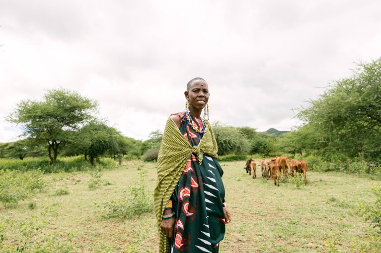 Maria Lemuta is a council member on the pasture land committee in Esilalei Village, Monduli district. Arusha, Tanzania. Her community is supported by Ujamaa Community Resource Team (UCRT), a finalist for the 2024 Ashden Award for Natural Climate solutions (Global South). Credit: Sam Vox/Ashden