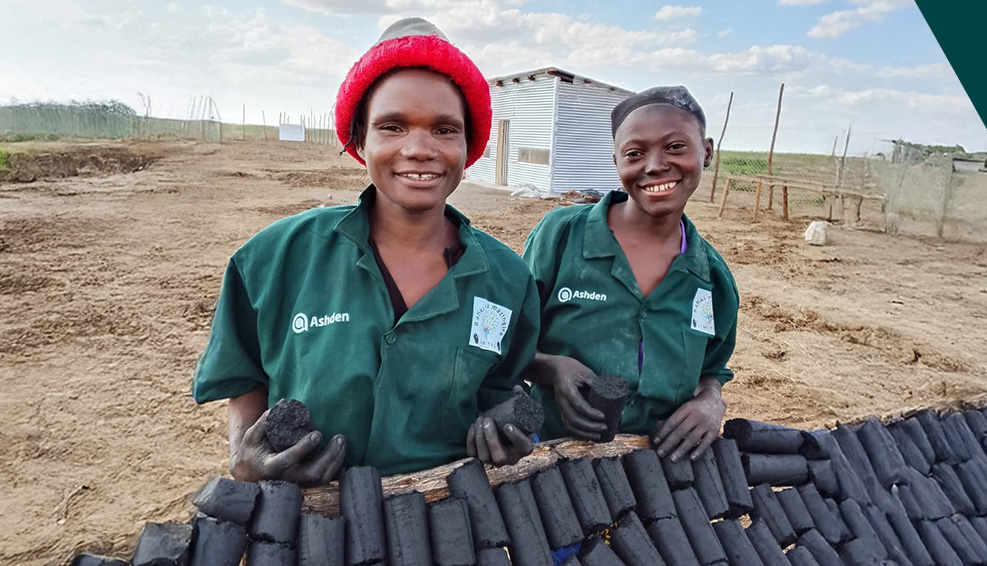 Energy poverty innvoator Rafiki wa Mazingira staff drying briquettes at the new production facility
